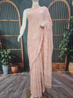 Chikankari with Moti and Sequins Saree (Light Pink) - Image 3
