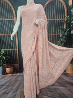 Chikankari with Moti and Sequins Saree (Light Pink)
