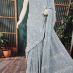 Chikankari with Moti and Sequins Saree (Grey)