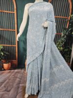 Chikankari with Moti and Sequins Saree (Grey)