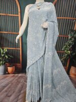 Chikankari with Moti and Sequins Saree (Grey) - Image 2