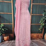 Allover Chikankari and Mukaish Anarkali with Dupatta (Pink)