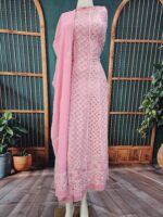 Allover Chikankari and Mukaish Anarkali with Dupatta (Pink)