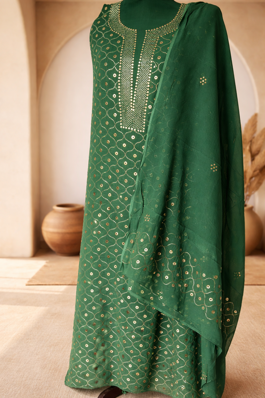 ChatGPT Image Jan 26, 2026, 02_56_33 PM Heavy Mukaish Work Kurta and Dupatta Set (Green) - Image 1
