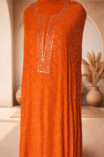 Heavy Mukaish Work Kurta and Dupatta Set (Orange) - Image 2