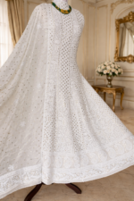 Allover Chikankari and Mukaish Anarkali with Dupatta (Cream) - Image 3