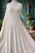 Chikankari with Cut Dana Pearl Anarkali with Dupatta (Off White)