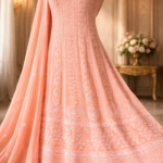 Chikankari with Cut Dana Pearl Anarkali with Dupatta (Baby Pink)