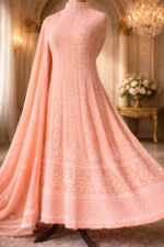 Chikankari with Cut Dana Pearl Anarkali with Dupatta (Baby Pink)