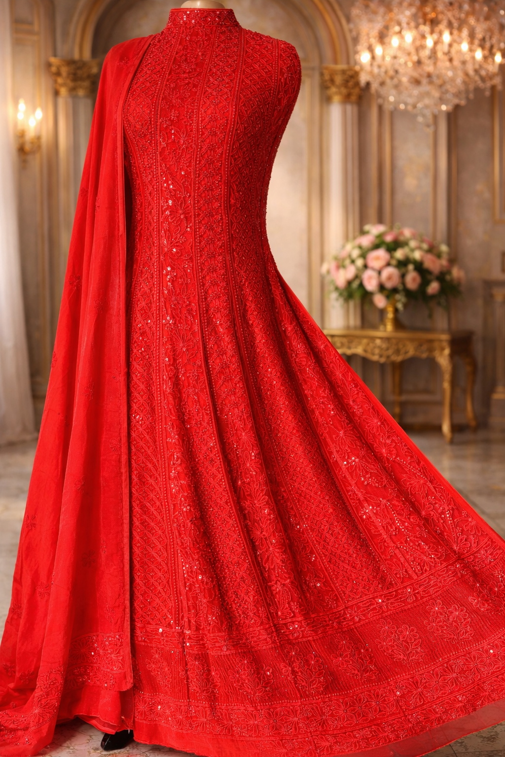 ChatGPT Image Jan 26, 2026, 06_31_49 PM Chikankari with Cut Dana Pearl Anarkali with Dupatta (Chilli Red) - Image 1