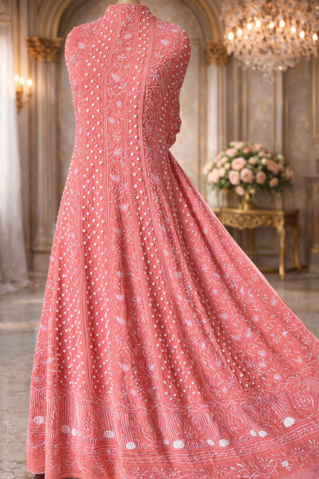 ChatGPT Image Jan 26, 2026, 07_53_48 PM Chikankari with Cut Dana Pearl Anarkali with Dupatta (Washed Red) - Image 1