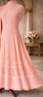 Chikankari with Cut Dana Pearl Anarkali with Dupatta (Baby Pink) - Image 2