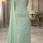 Chikankari Pearl work Full Suit (Aquamarine)