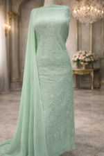 Chikankari Pearl work Full Suit (Aquamarine)