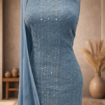 Chikankari and Mukaish Work Kurta and Dupatta Set (SteelBlue)