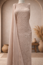 Chikankari and Mukaish Work Kurta and Dupatta Set (Off Pink) - Image 2