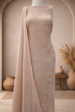 Chikankari and Mukaish Work Kurta and Dupatta Set (Off Pink)