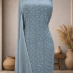 Chikankari Pearl work Full Suit (Steel Blue)