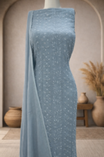 Chikankari Pearl work Full Suit (Steel Blue)