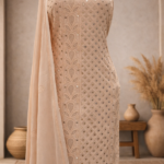 Chikankari and Mukaish Work Kurta and Dupatta Set (DarkSalmon)