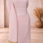 Mul chanderi Chikankari pearl embroidered kurta and dupatta (Off Pink)