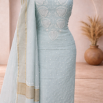 Mul chanderi Chikankari pearl embroidered kurta and dupatta (Off Blue)