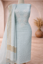 Mul chanderi Chikankari pearl embroidered kurta and dupatta (Off Blue)