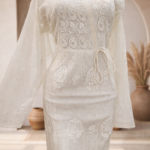 Mul chanderi Chikankari mukaish embroidered kurta and dupatta (Off Yellow)