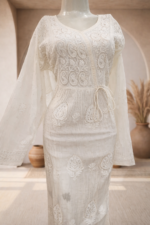 Mul chanderi Chikankari mukaish embroidered kurta and dupatta (Off Yellow)