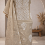 Mul chanderi Chikankari pearl embroidered kurta and dupatta (Brown)