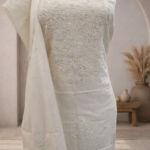 Mul chanderi Chikankari mukaish embroidered kurta and dupatta (Off Brown)