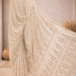 Allover Mukaish badla Pure Georgette Saree (Cream)