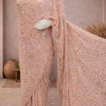 Allover Mukaish badla Pure Georgette Saree (Rose Beige)