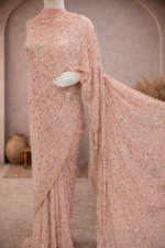 Allover Mukaish badla Pure Georgette Saree (Rose Beige) - Image 2