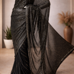 Allover Mukaish badla Pure Georgette Saree (Black)