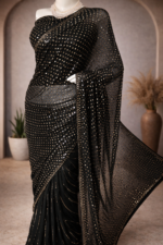 Allover Mukaish badla Pure Georgette Saree (Black) - Image 2